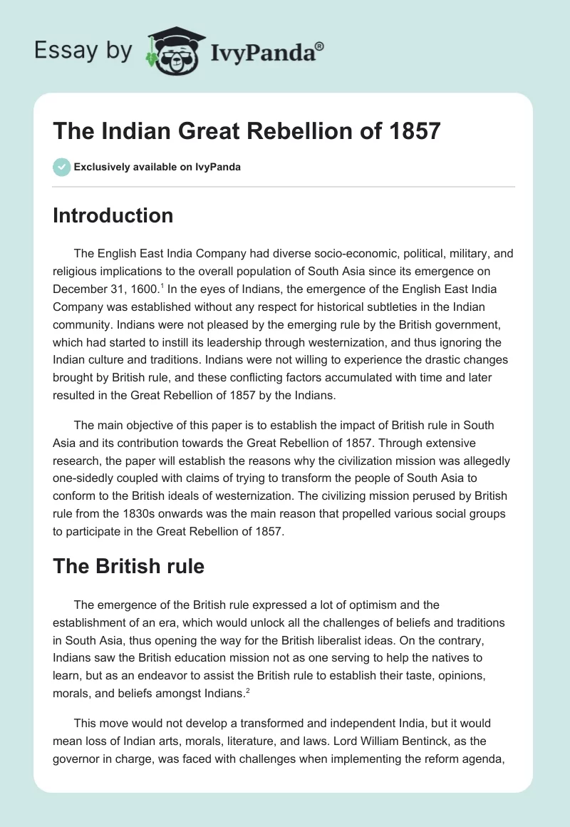The Indian Great Rebellion of 1857. Page 1