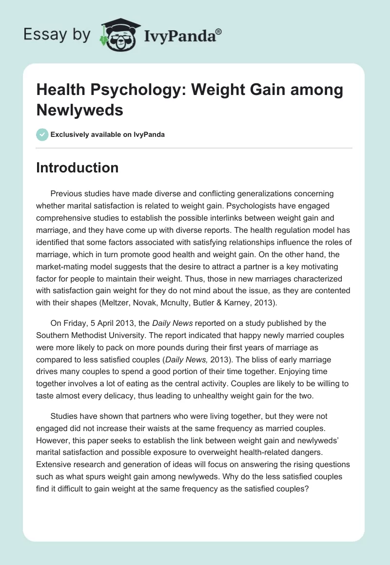 Health Psychology: Weight Gain among Newlyweds. Page 1