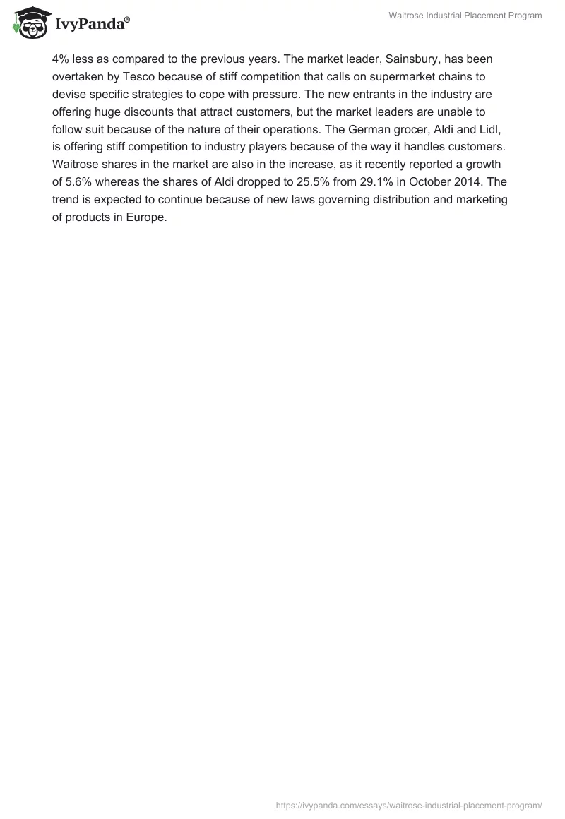 Waitrose Industrial Placement Program. Page 2