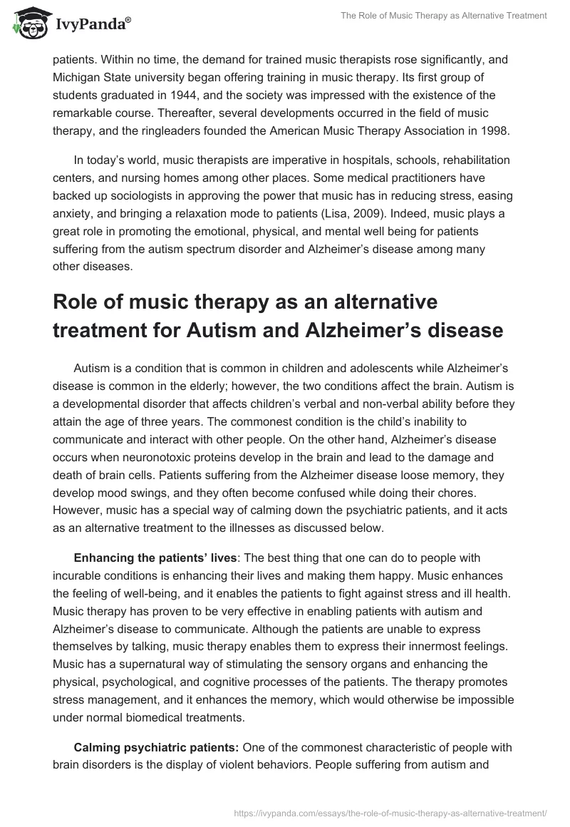 The Role of Music Therapy as Alternative Treatment. Page 2