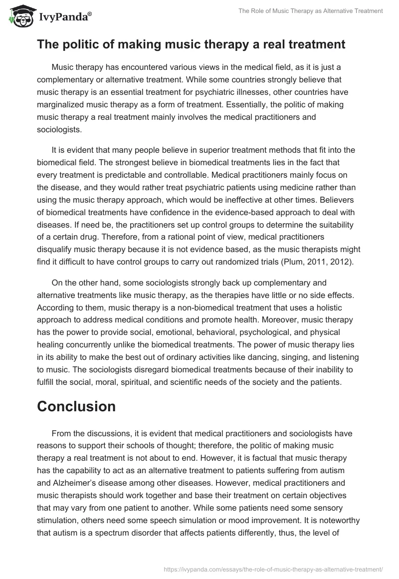 The Role of Music Therapy as Alternative Treatment. Page 4