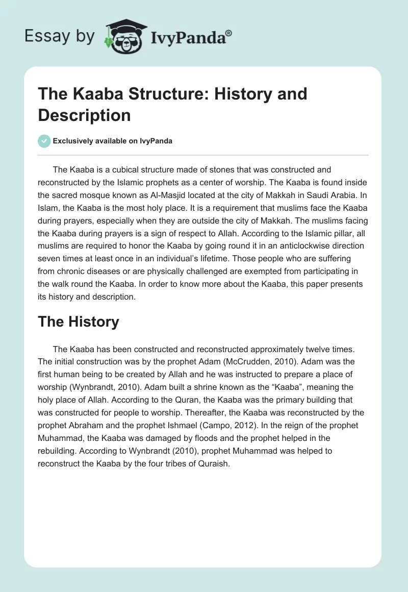 The Kaaba Structure: History and Description. Page 1