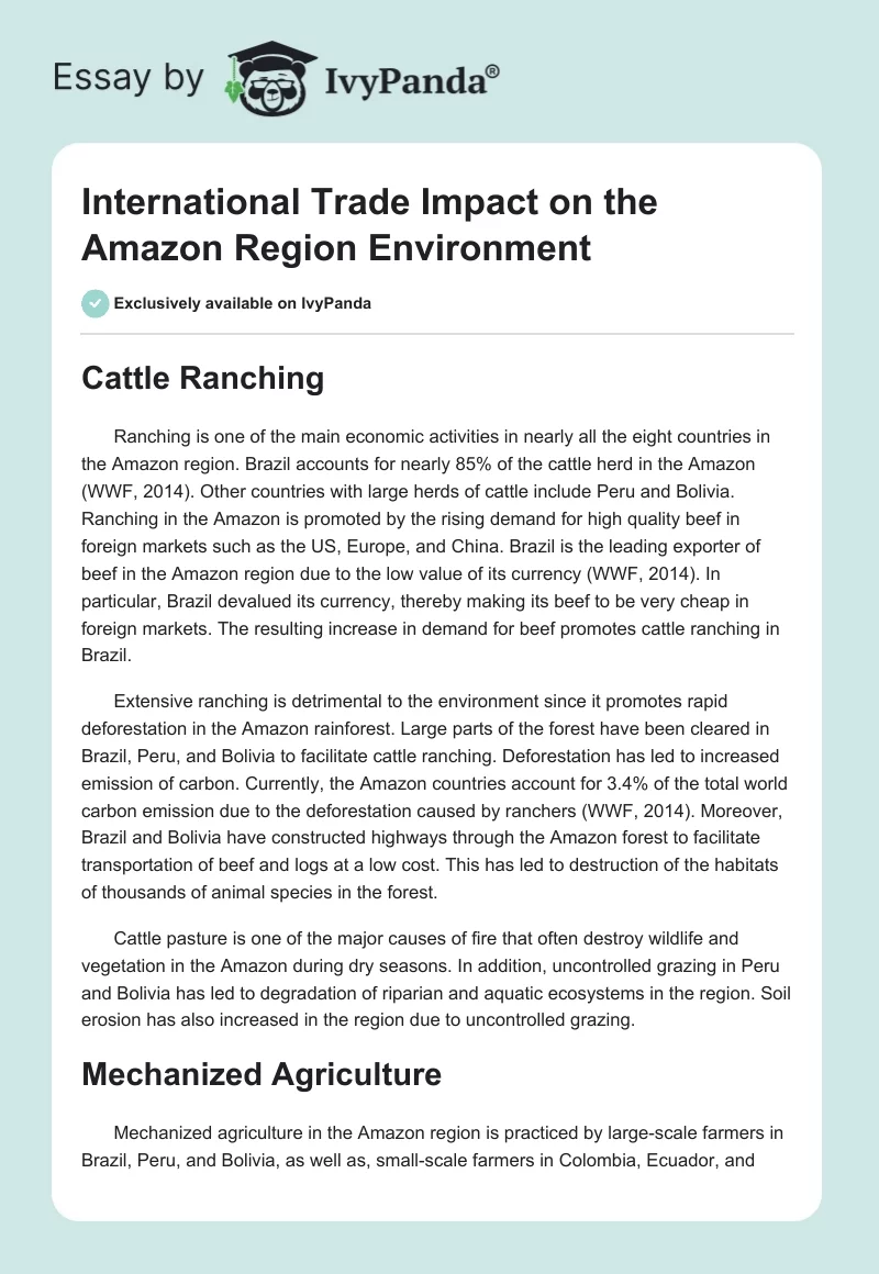 International Trade Impact on the Amazon Region Environment. Page 1