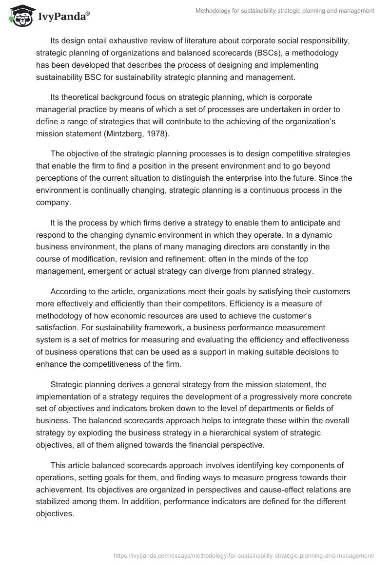 Methodology for sustainability strategic planning and management. Page 3