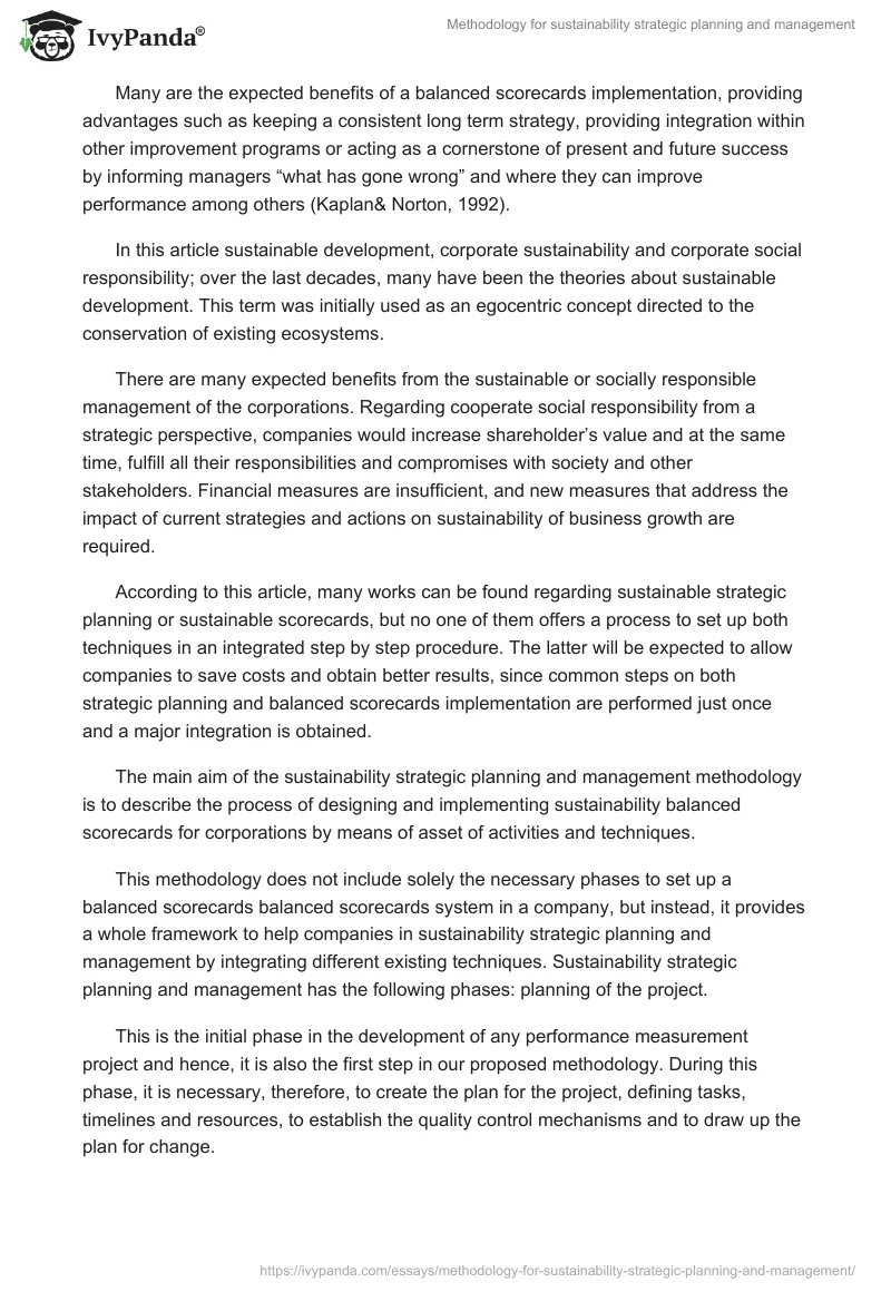 Methodology for sustainability strategic planning and management. Page 4
