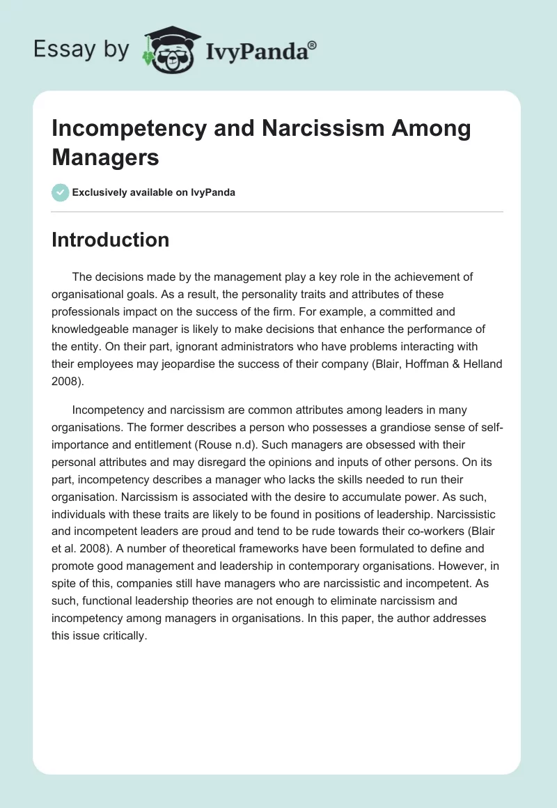 Incompetency and Narcissism Among Managers. Page 1