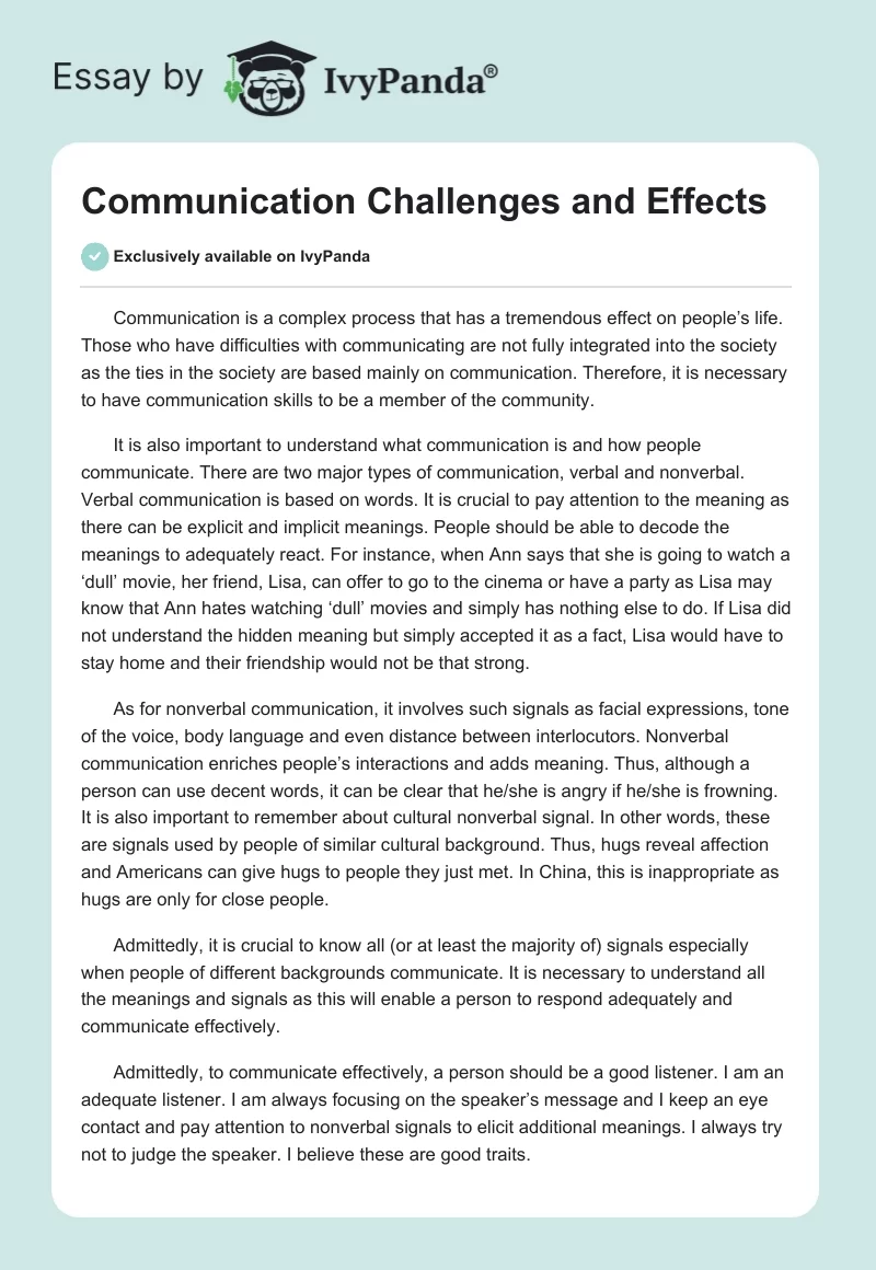 Communication Challenges and Effects. Page 1