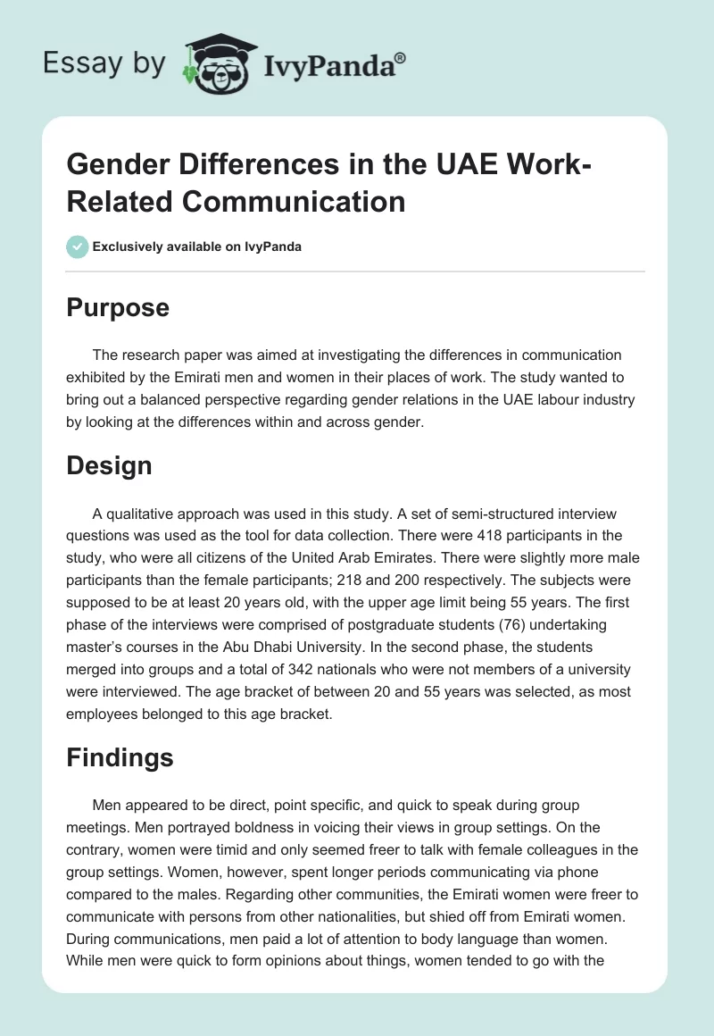 Gender Differences in the UAE Work-Related Communication. Page 1