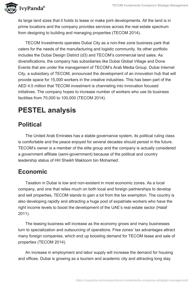 TECOM Investments Company's Strategic Management. Page 2