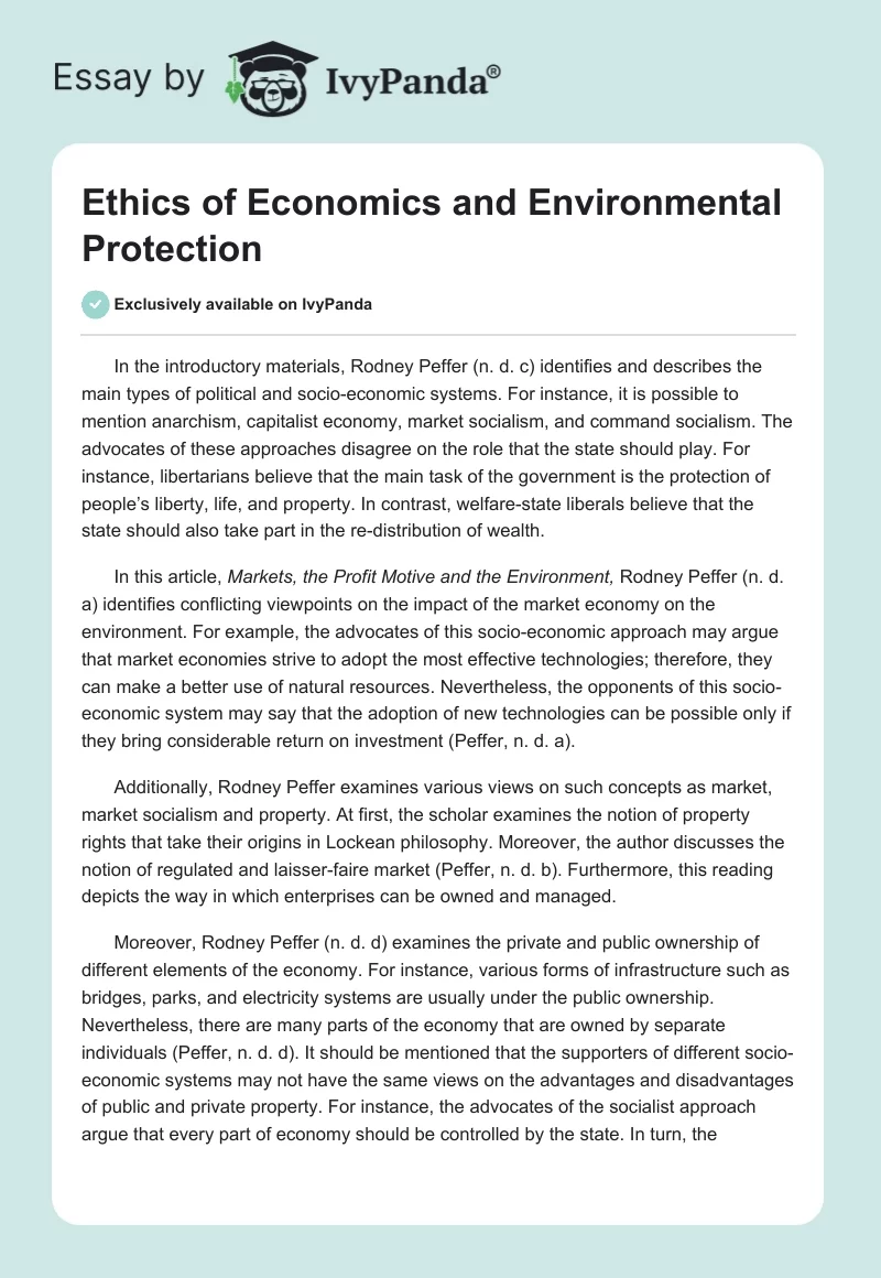 term paper on ethics and environmental protection