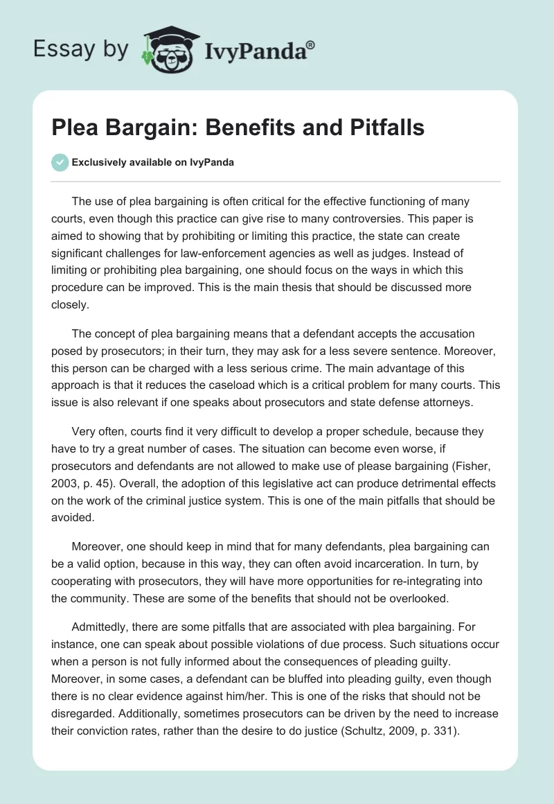Plea Bargain: Benefits and Pitfalls. Page 1