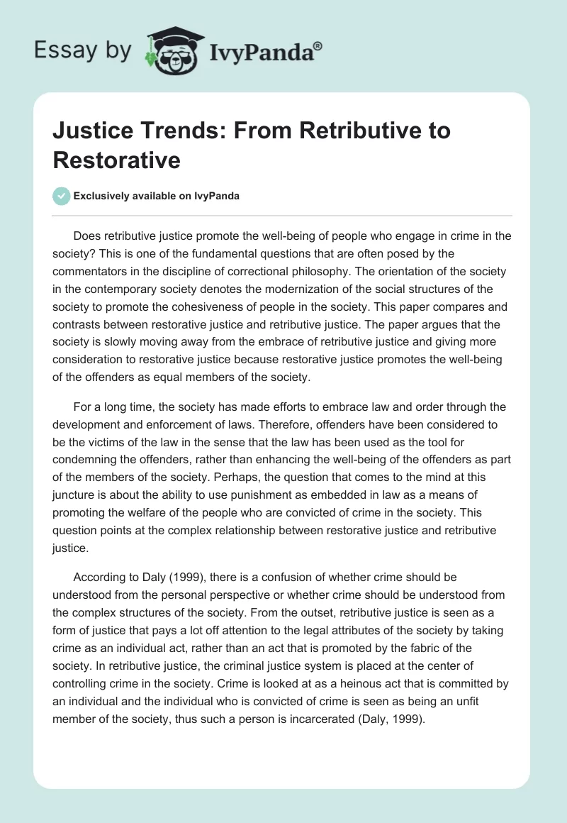 Justice Trends: From Retributive to Restorative. Page 1
