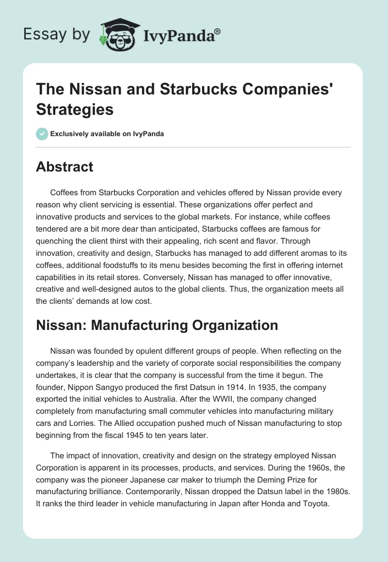 The Nissan and Starbucks Companies' Strategies. Page 1