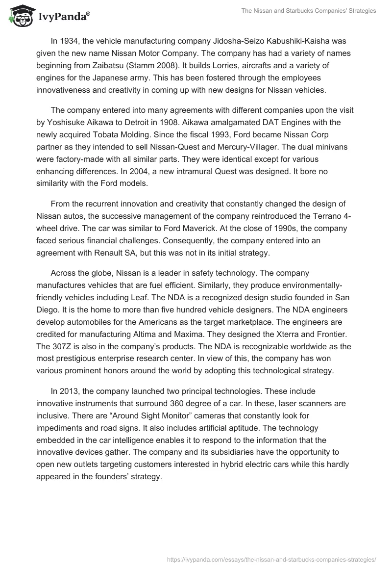 The Nissan and Starbucks Companies' Strategies. Page 2