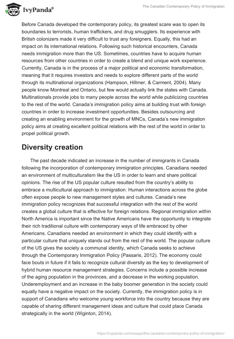 The Canadian Contemporary Policy of Immigration. Page 2