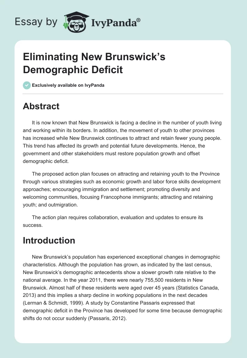 Eliminating New Brunswick’s Demographic Deficit. Page 1