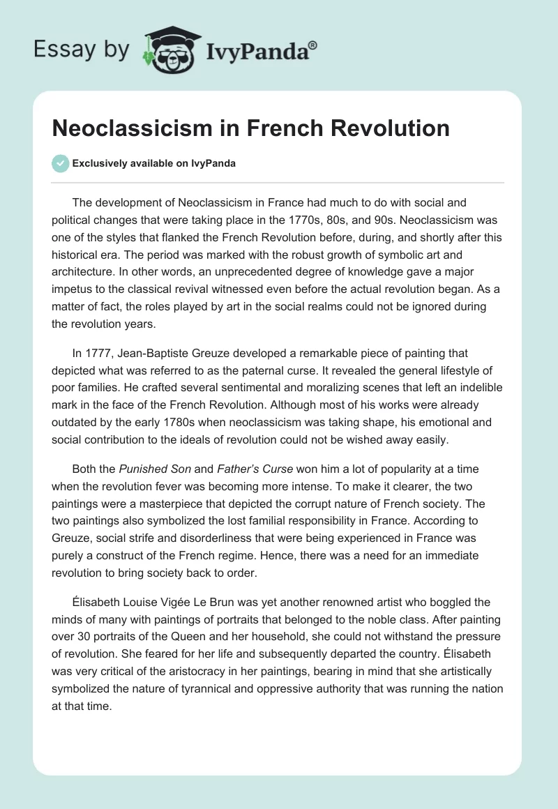 Neoclassicism in French Revolution. Page 1