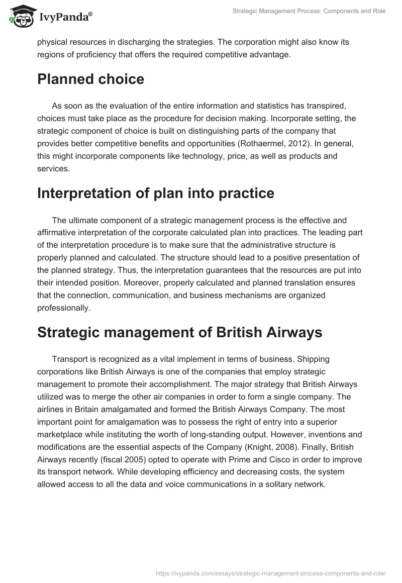 Strategic Management Process: Components and Role. Page 2