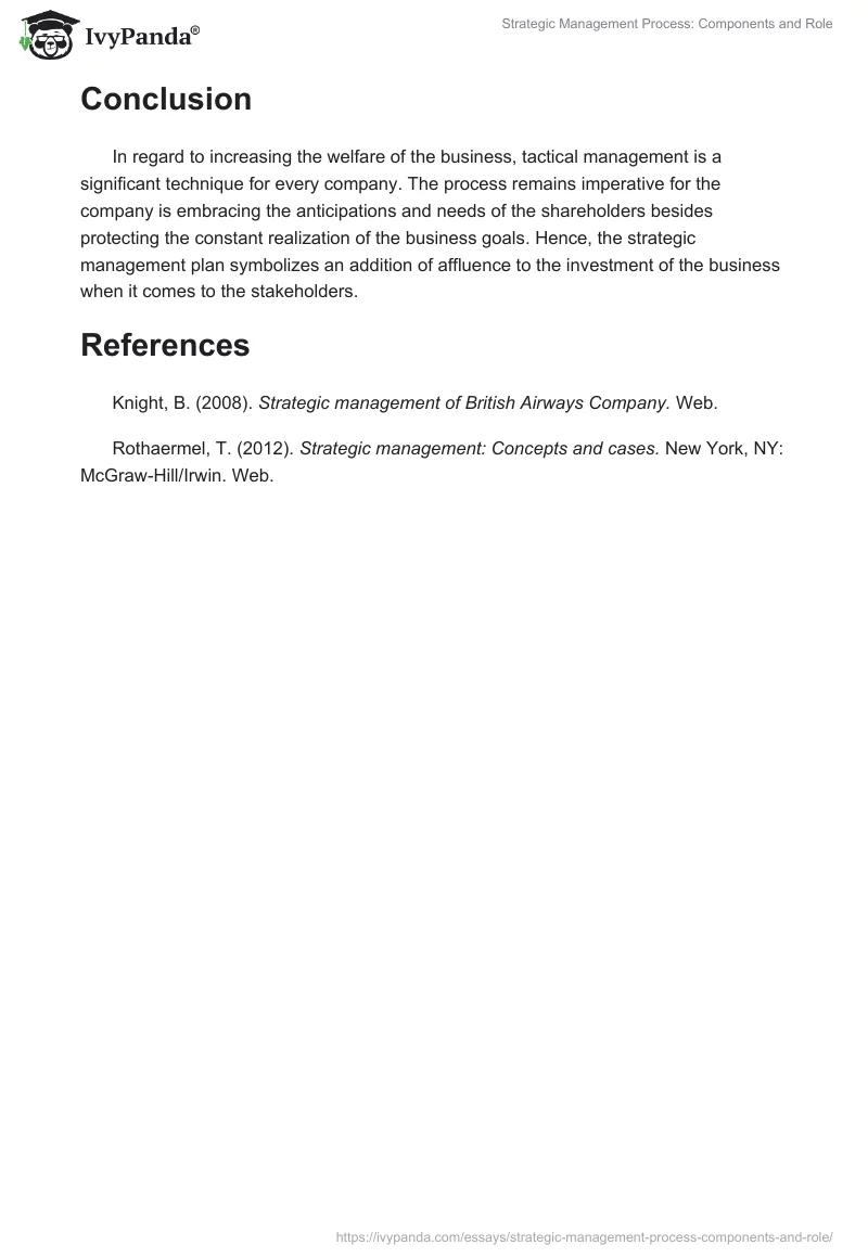 Strategic Management Process: Components and Role. Page 3