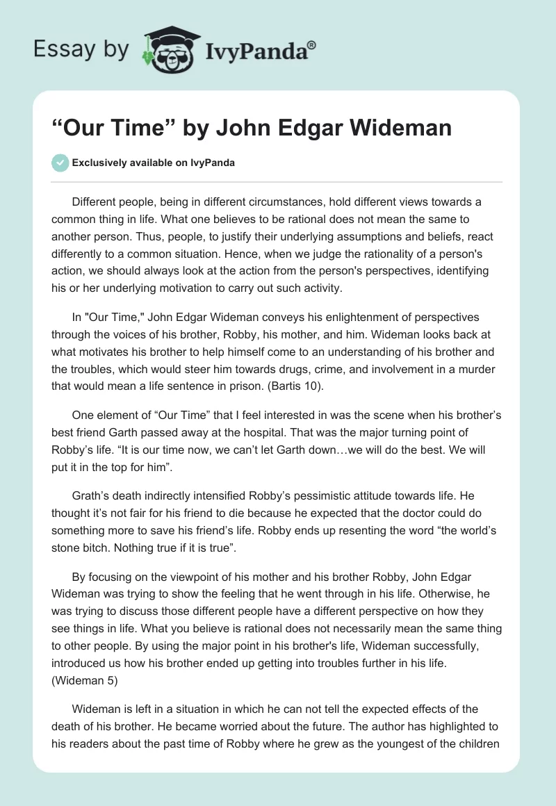 “Our Time” by John Edgar Wideman. Page 1