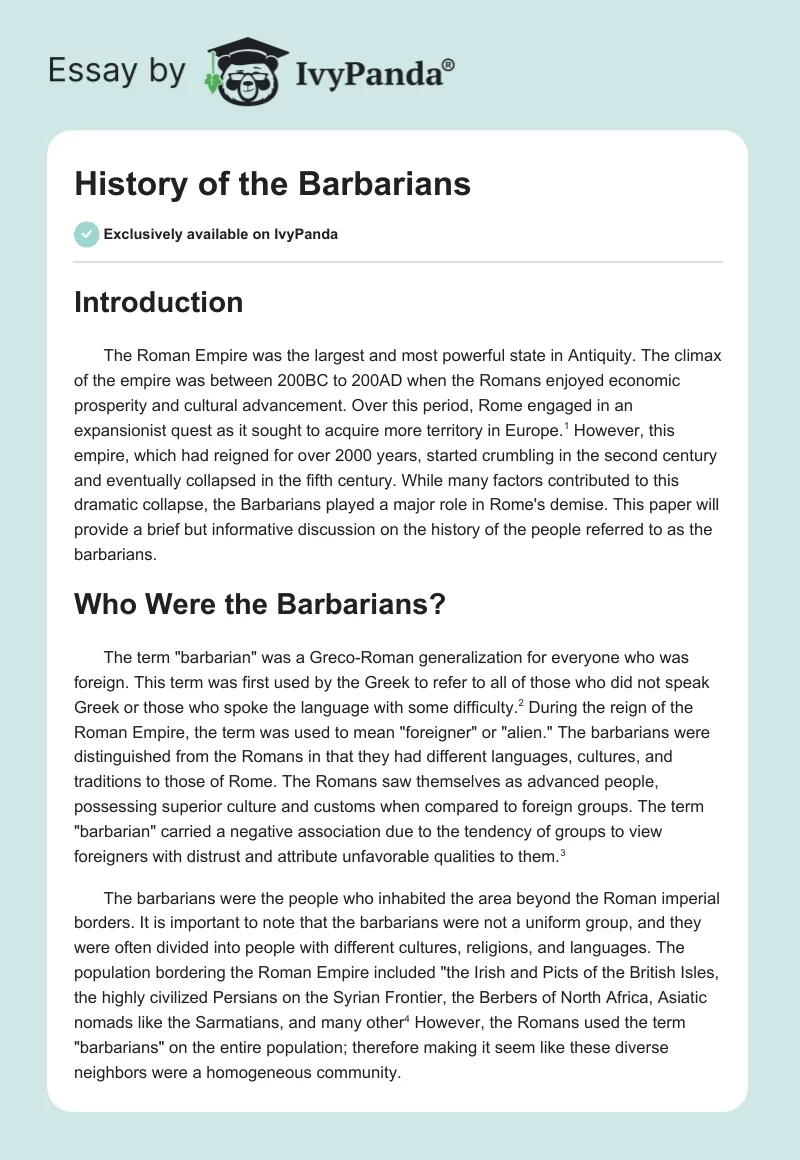 History of the Barbarians. Page 1