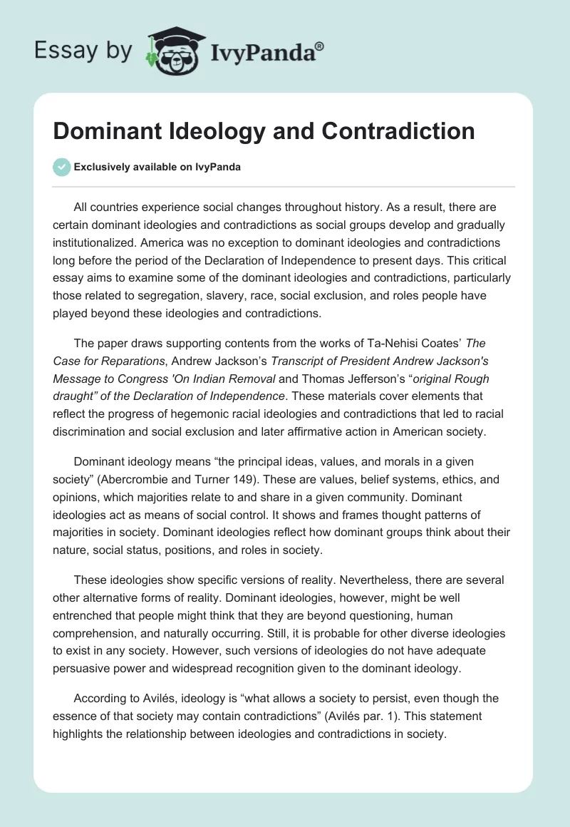 Dominant Ideology and Contradiction. Page 1