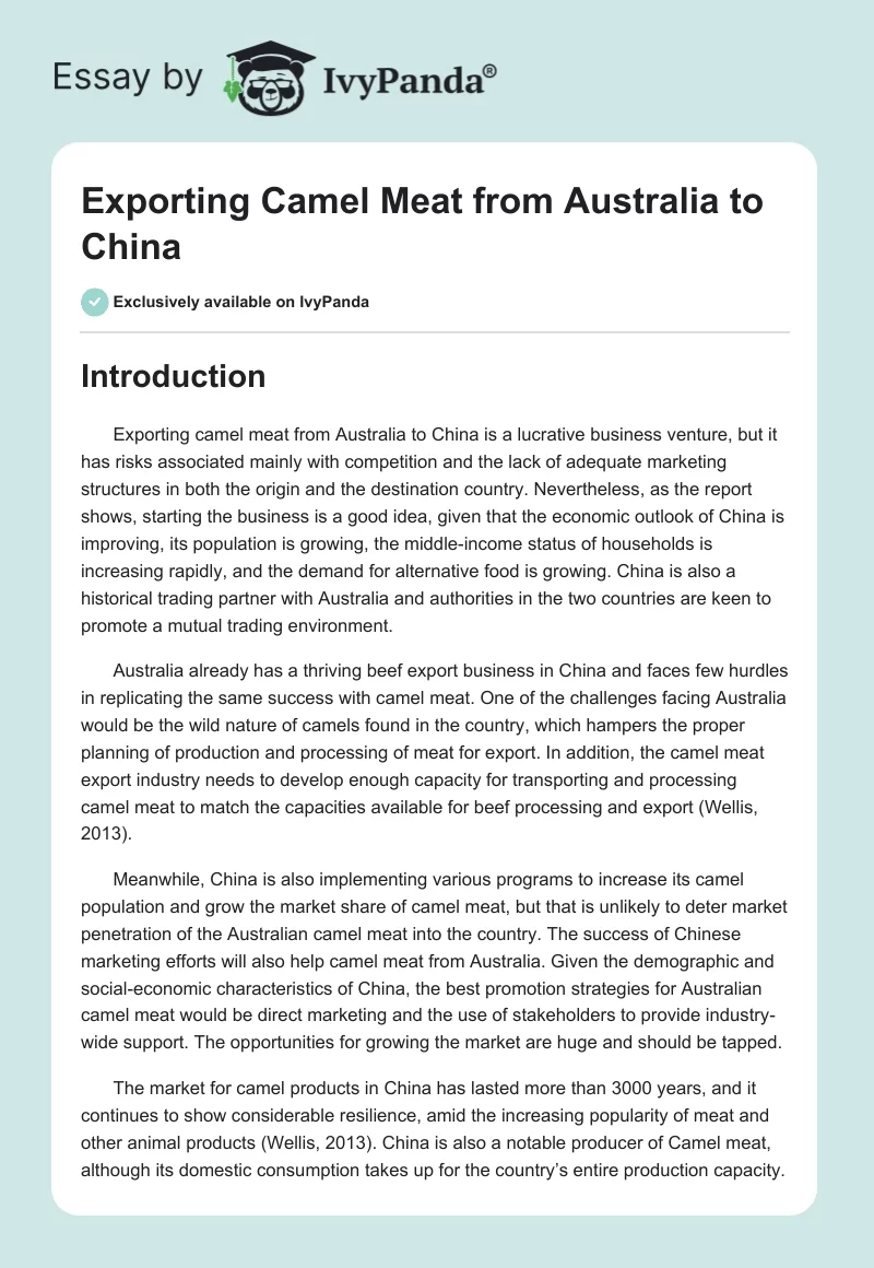 Exporting Camel Meat From Australia to China. Page 1