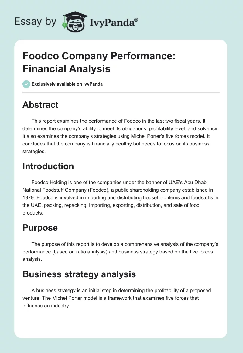 Foodco Company Performance: Financial Analysis. Page 1