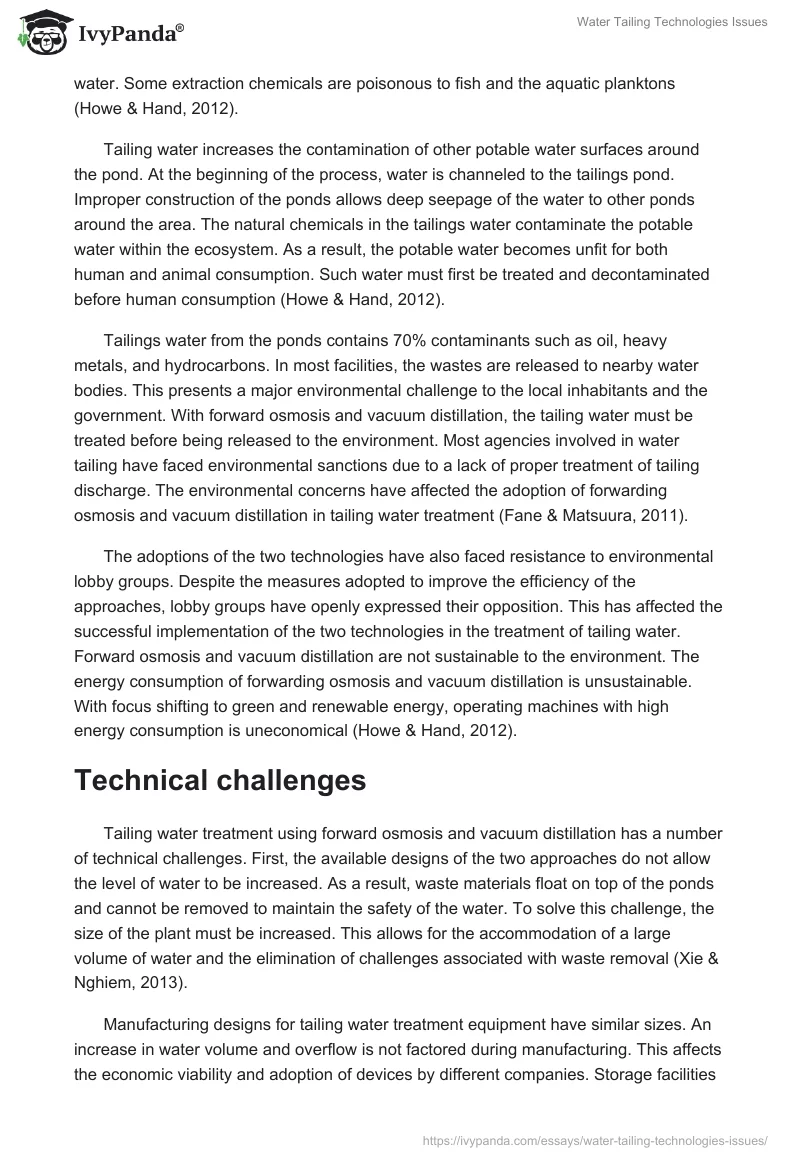 Water Tailing Technologies Issues. Page 2