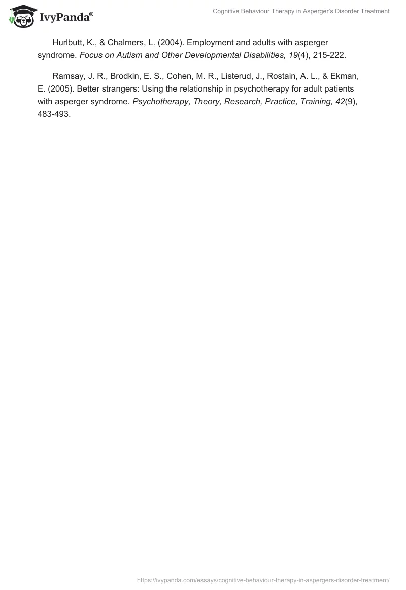 Cognitive Behaviour Therapy in Asperger’s Disorder Treatment. Page 5