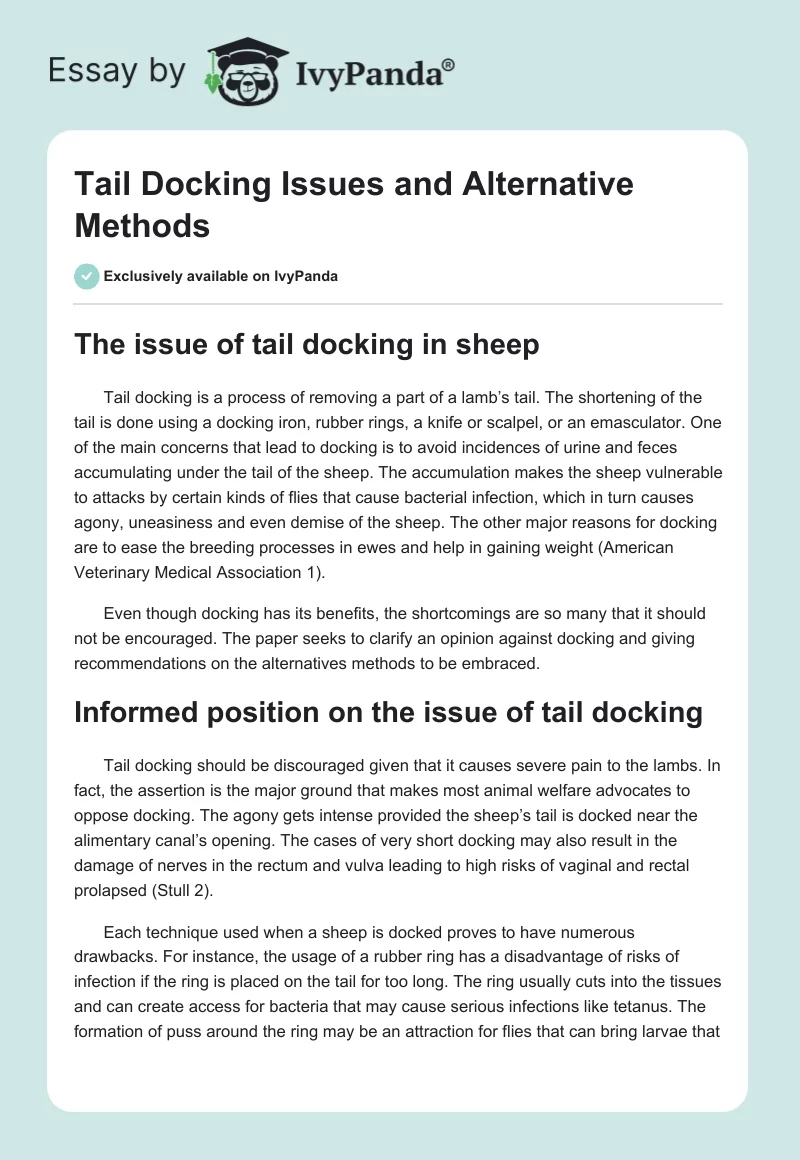 Tail Docking Issues and Alternative Methods. Page 1