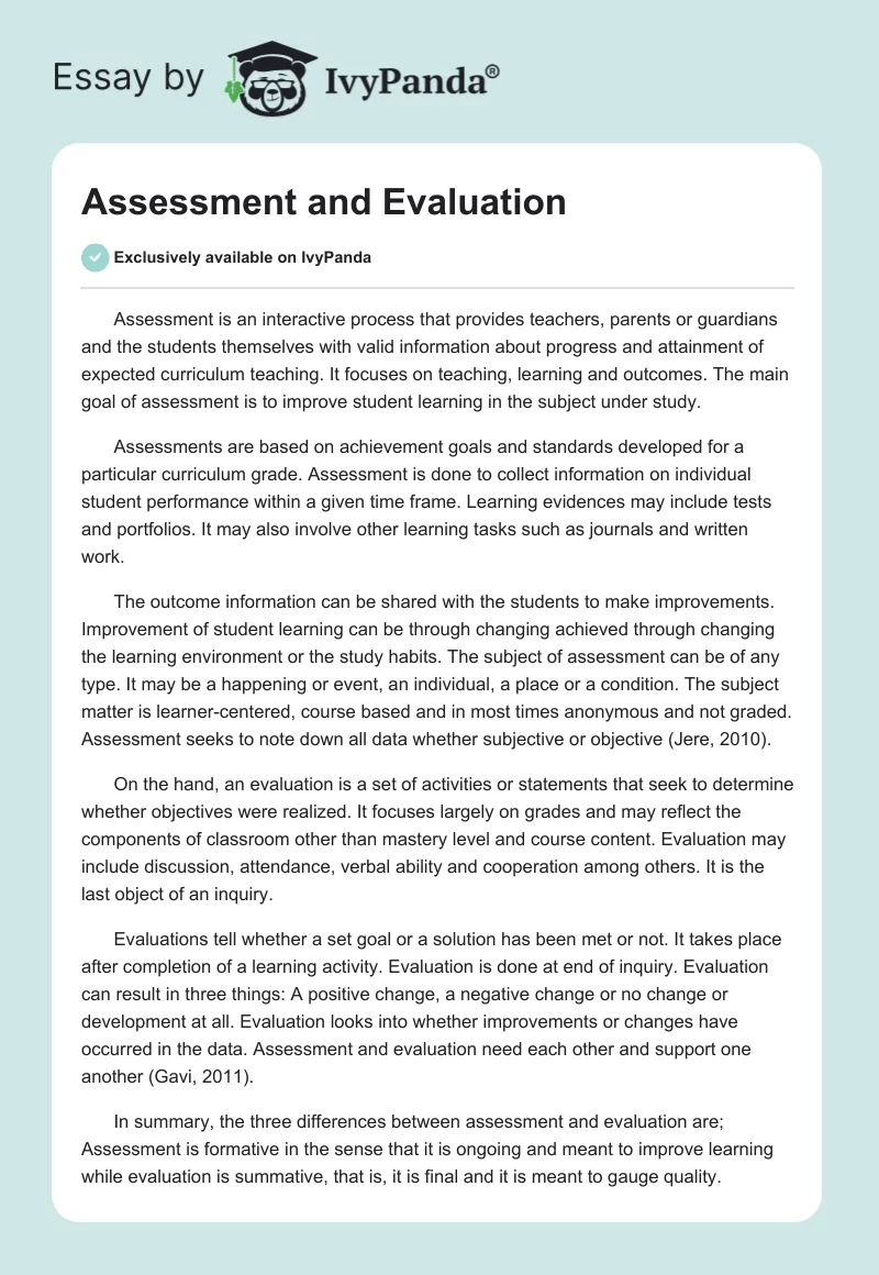 Assessment and Evaluation. Page 1