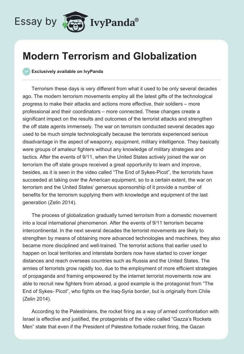 Modern Terrorism and Globalization. Page 1