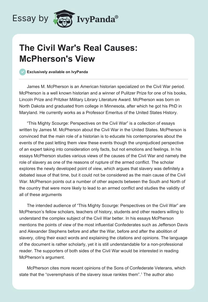 The Civil War's Real Causes: McPherson's View. Page 1