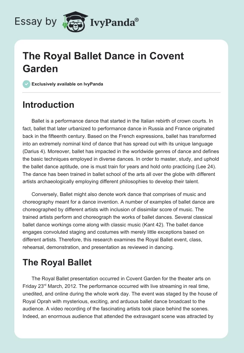 The Royal Ballet Dance in Covent Garden. Page 1