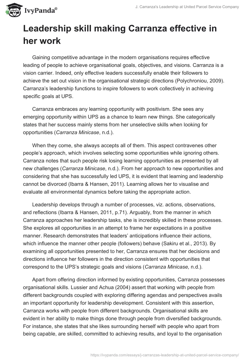 J. Carranza's Leadership at United Parcel Service Company. Page 2