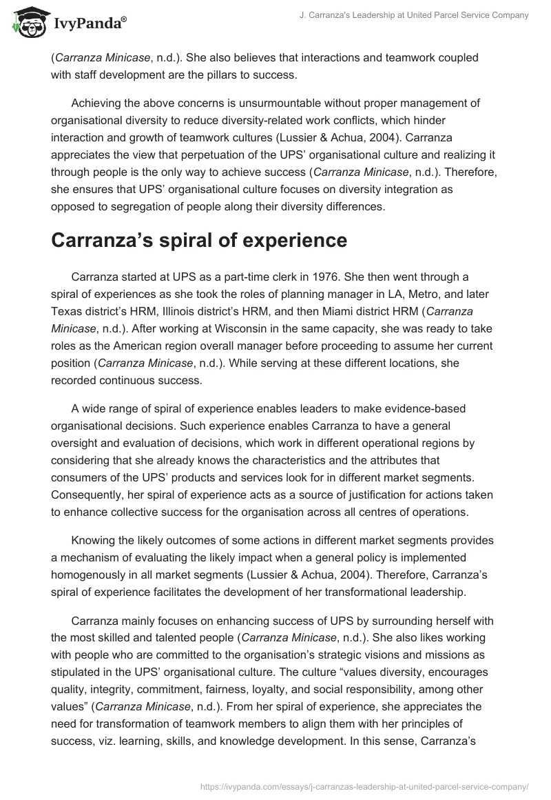 J. Carranza's Leadership at United Parcel Service Company. Page 3