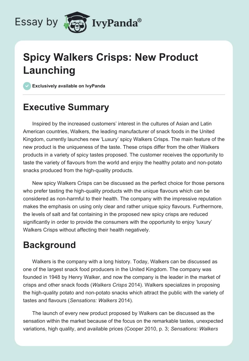 Spicy Walkers Crisps: New Product Launching. Page 1