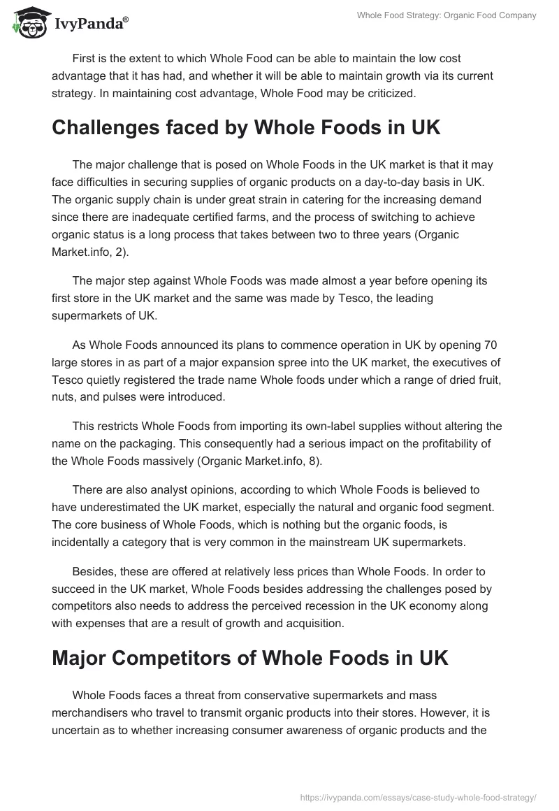 Whole Food Strategy: Organic Food Company. Page 4