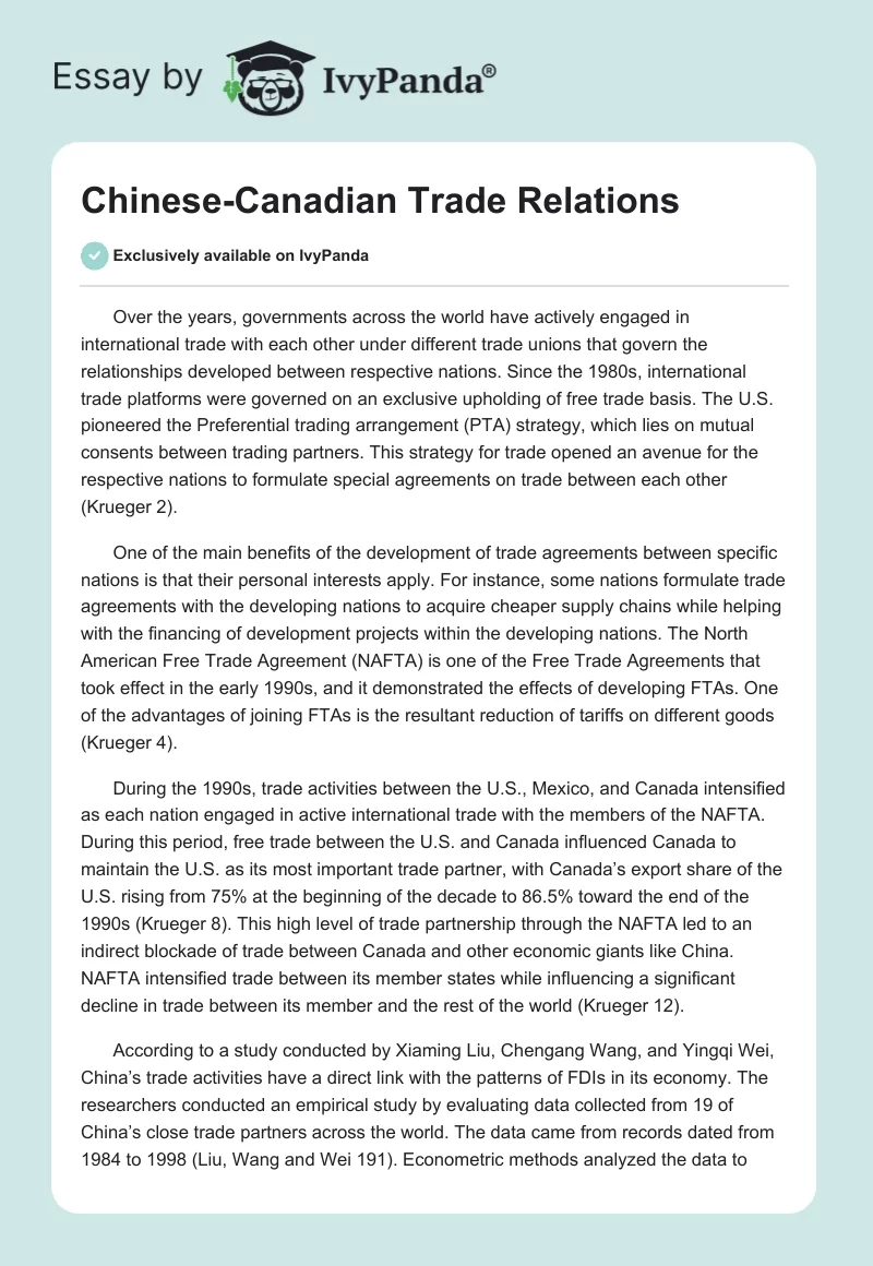 Chinese-Canadian Trade Relations. Page 1