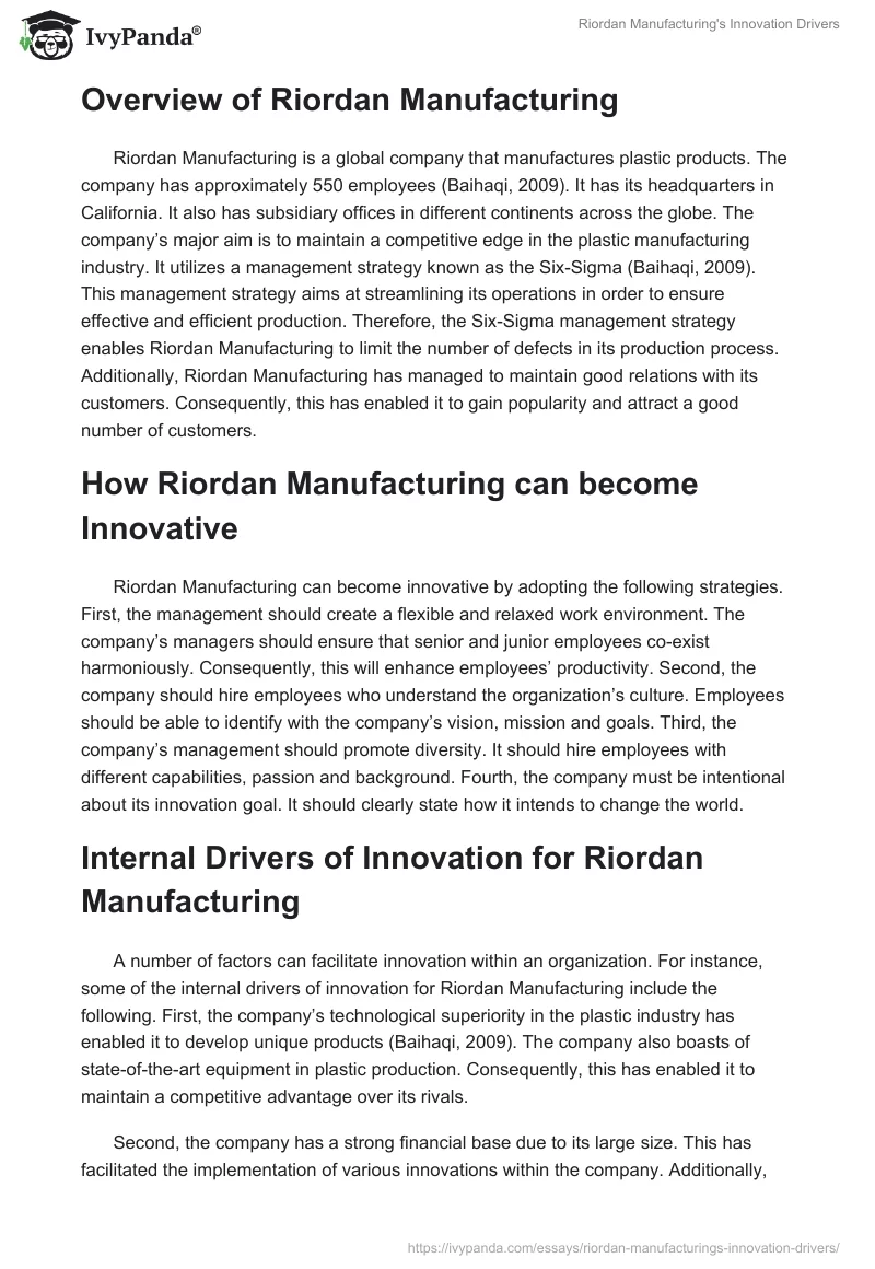 Riordan Manufacturing's Innovation Drivers. Page 2