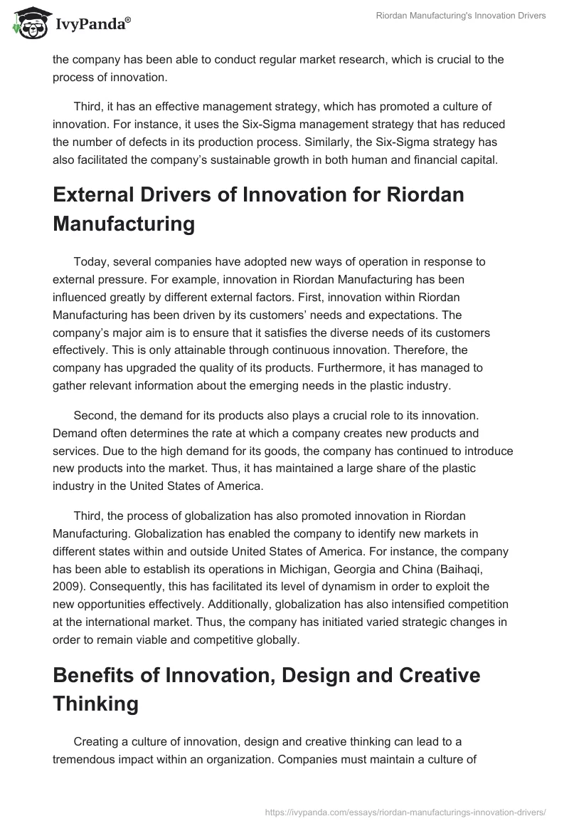 Riordan Manufacturing's Innovation Drivers. Page 3