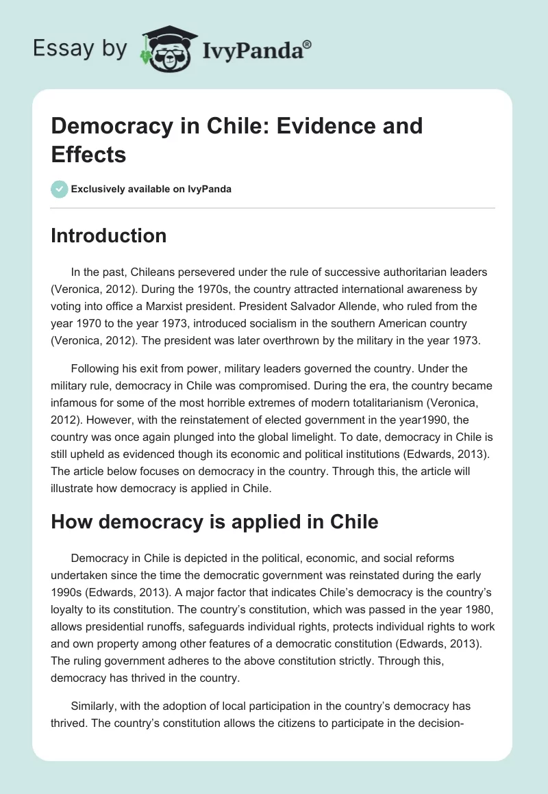 Democracy in Chile: Evidence and Effects. Page 1