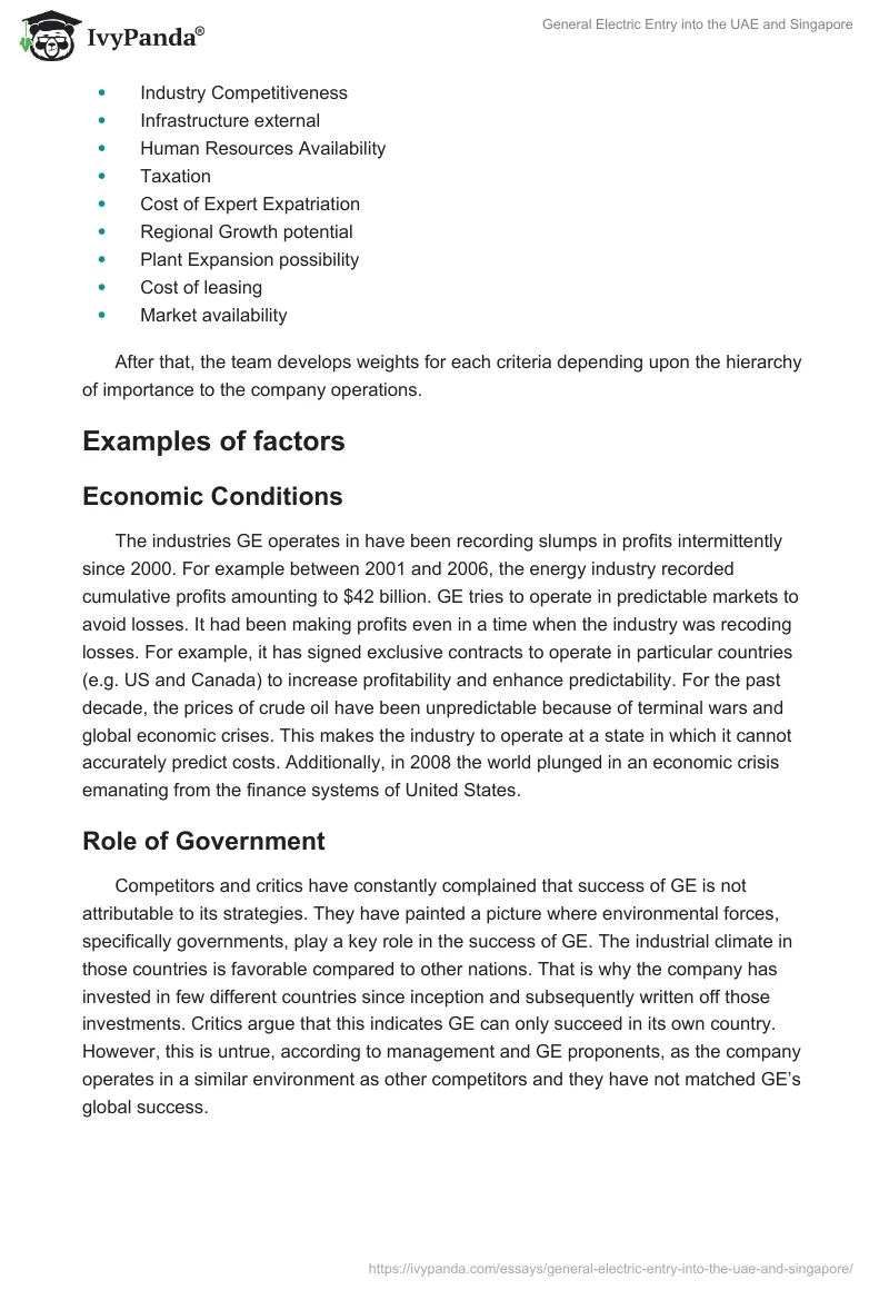 General Electric Entry into the UAE and Singapore. Page 4