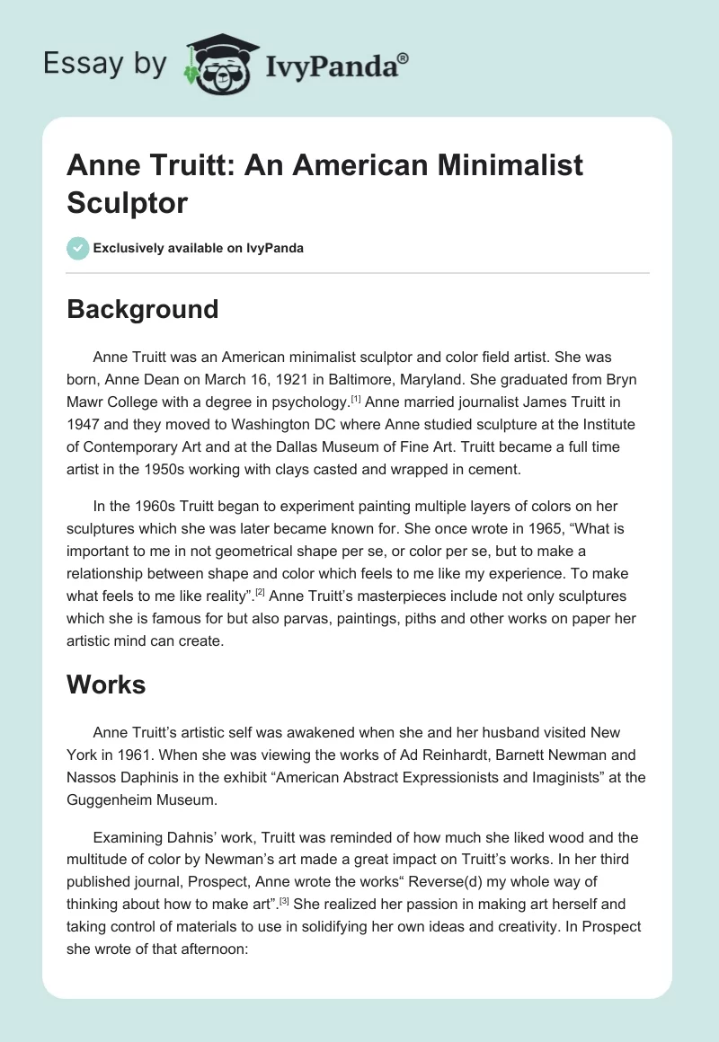 Anne Truitt: An American Minimalist Sculptor. Page 1