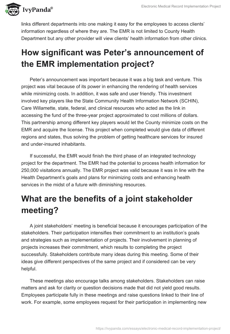 Electronic Medical Record Implementation Project. Page 2