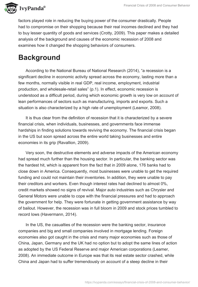 Financial Crisis of 2008 and Consumer Behavior. Page 2