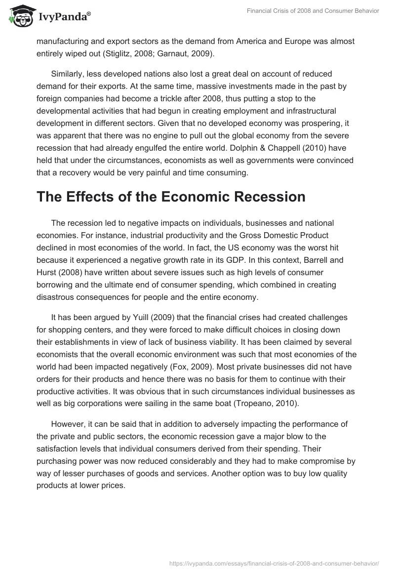 Financial Crisis of 2008 and Consumer Behavior. Page 3