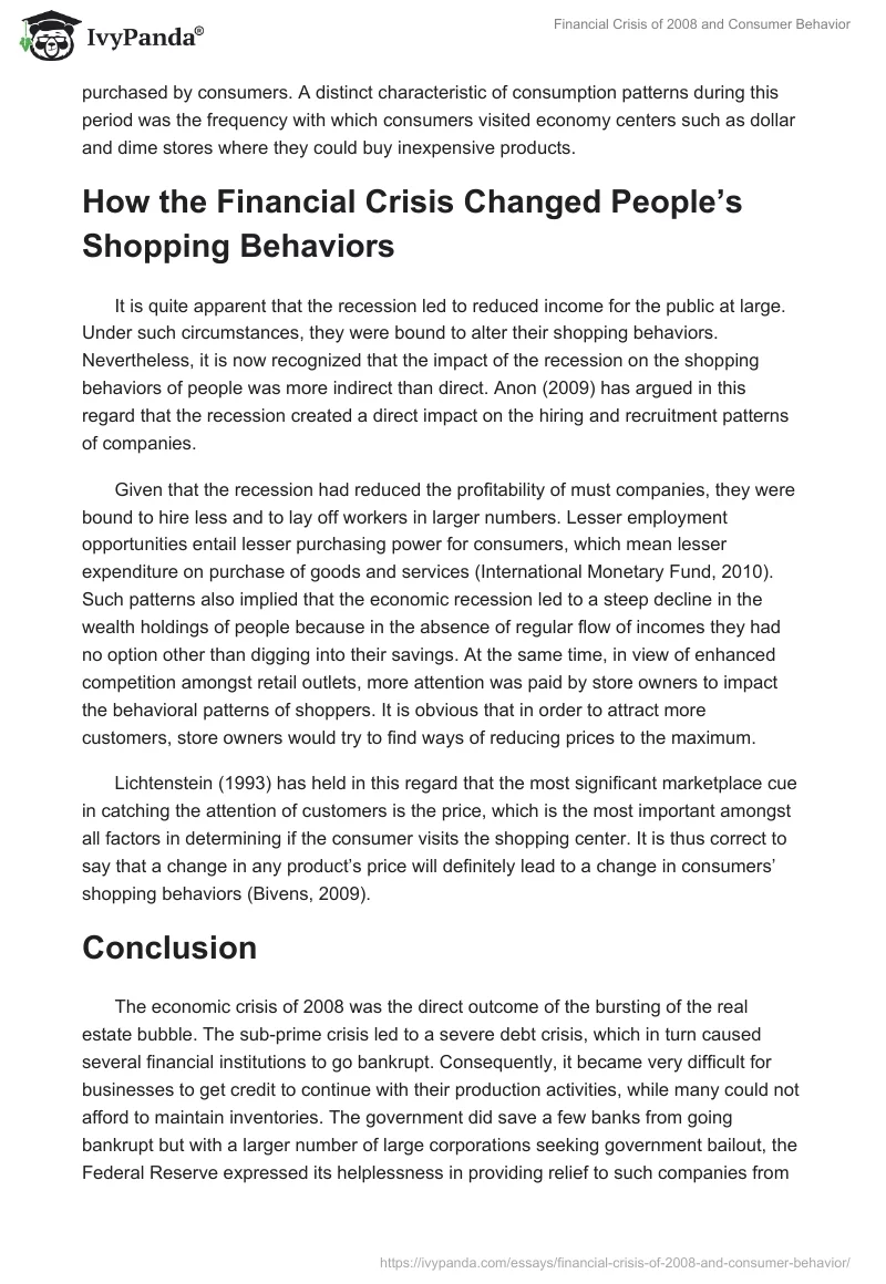 Financial Crisis of 2008 and Consumer Behavior. Page 5