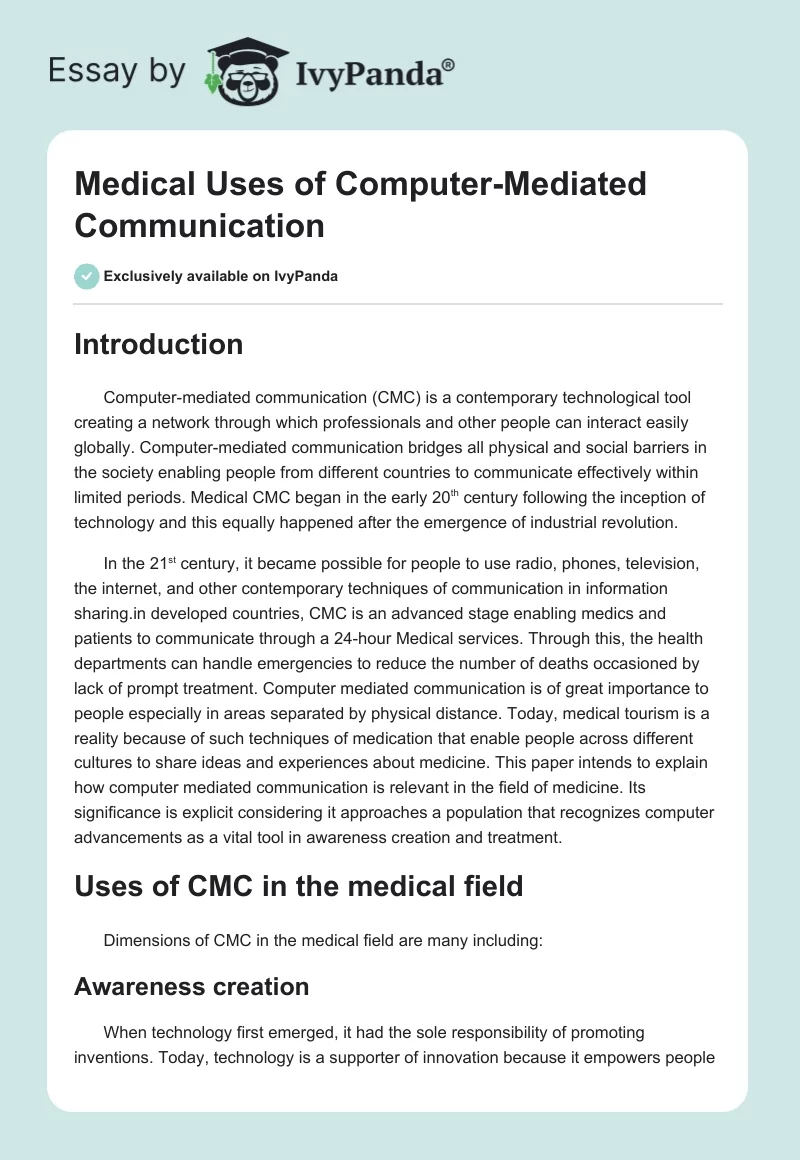Medical Uses of Computer-Mediated Communication. Page 1